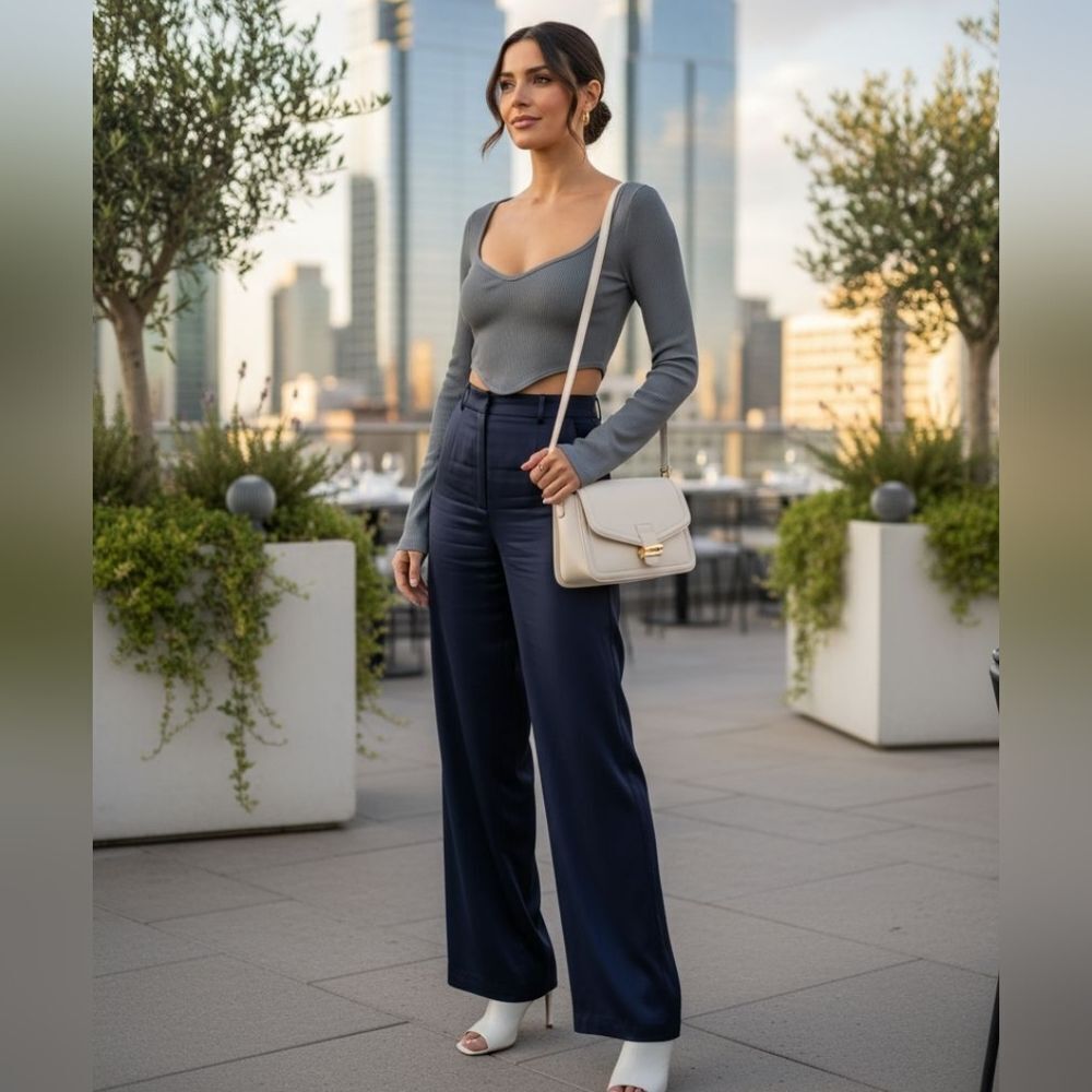 Zara Gray Ribbed Crop Top - Picture 4 of 11